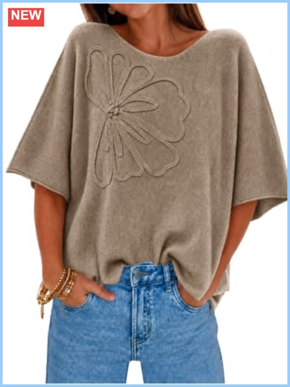 Women's Oversized Knit Half Sleeve Boat Neck Pullover Sweater